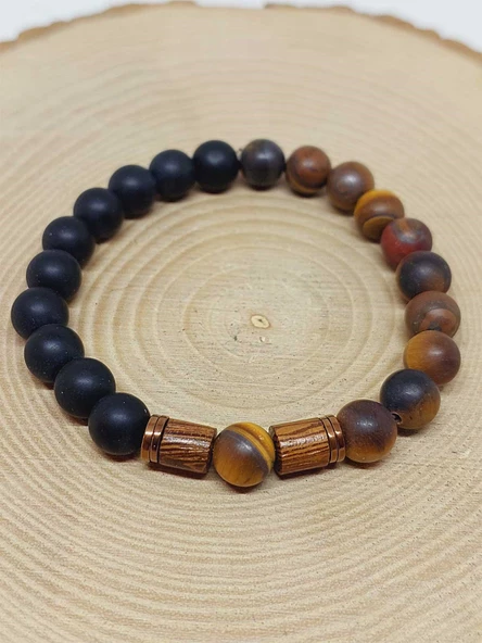 Kaplangözü Mat & Oniks Taşı 8mm Unisex Tasarım Bileklik Hawaii Model (17066) - Resim 6