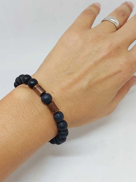 Lav & Oniks Taşı 8mm Unisex Tasarım Bileklik Hawaii Model (9028) - Resim 4