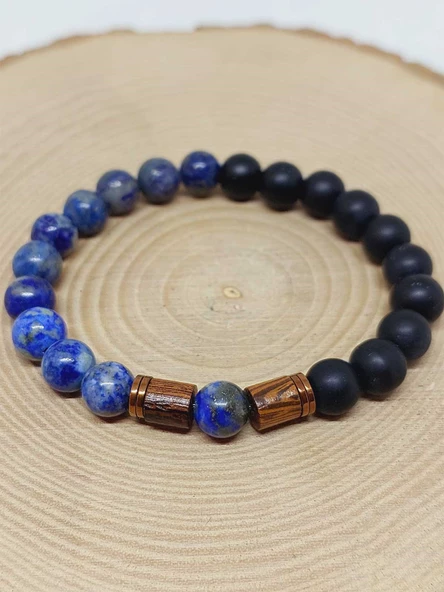 Lapis & Oniks Taşı 8mm Unisex Tasarım Bileklik Hawaii Model (9420) - Resim 6