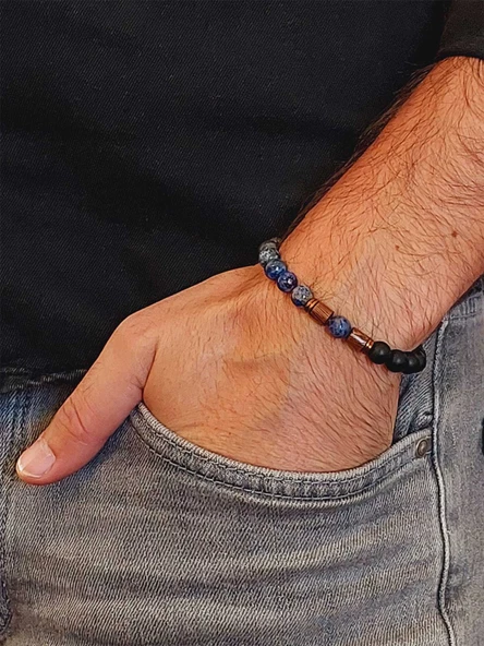 Lapis & Oniks Taşı 8mm Unisex Tasarım Bileklik Hawaii Model (9420) - Resim 3