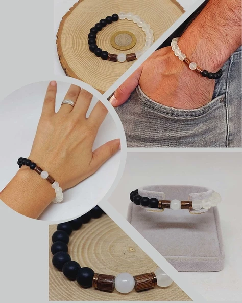 Selenit & Oniks Taşı 8mm Unisex Tasarım Bileklik Hawaii Model (14410) ürün görseli