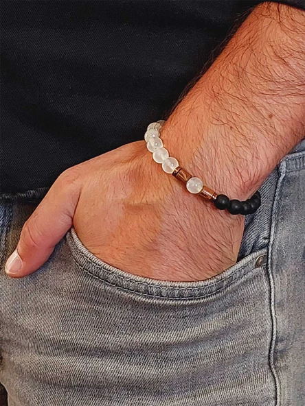Selenit & Oniks Taşı 8mm Unisex Tasarım Bileklik Hawaii Model (14410) - Resim 3