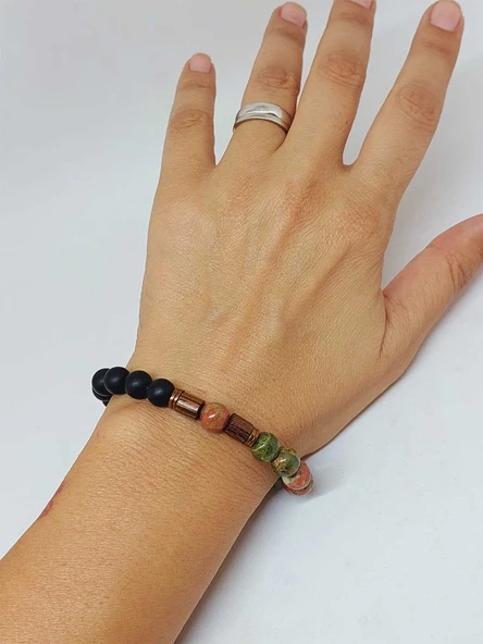 Unakit & Oniks Taşı 8mm Unisex Tasarım Bileklik Hawaii Model (4356) - Resim 4