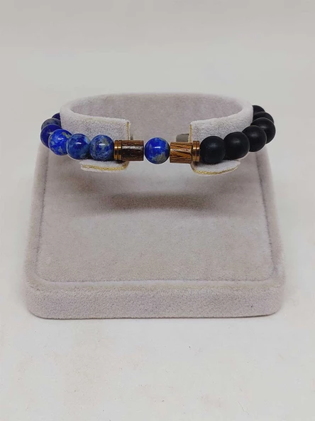 Lapis & Oniks Taşı 8mm Unisex Tasarım Bileklik Hawaii Model (9420) - Resim 2