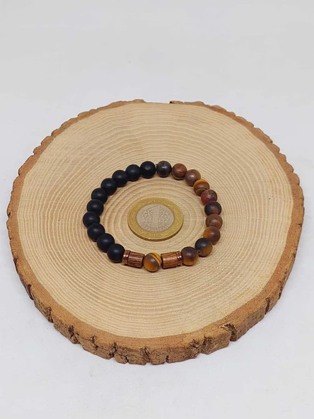 Kaplangözü Mat & Oniks Taşı 8mm Unisex Tasarım Bileklik Hawaii Model (17066) - Resim 5