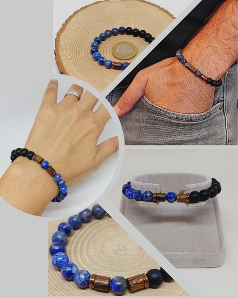 Lapis & Oniks Taşı 8mm Unisex Tasarım Bileklik Hawaii Model (9420) ürün görseli