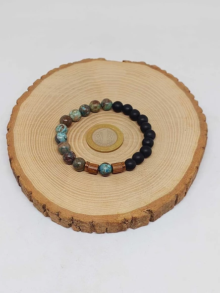 Krizokol & Oniks Taşı 8mm Unisex Tasarım Bileklik Hawaii Model (11158) - Resim 5