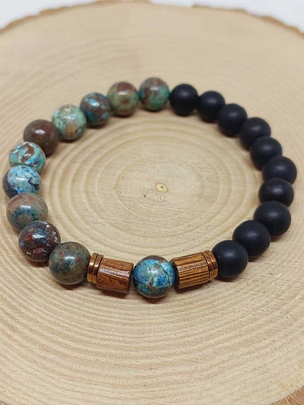 Krizokol & Oniks Taşı 8mm Unisex Tasarım Bileklik Hawaii Model (11158) - Resim 6