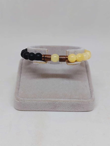 Kalsit & Oniks Taşı 8mm Unisex Tasarım Bileklik Hawaii Model (3205) - Resim 2