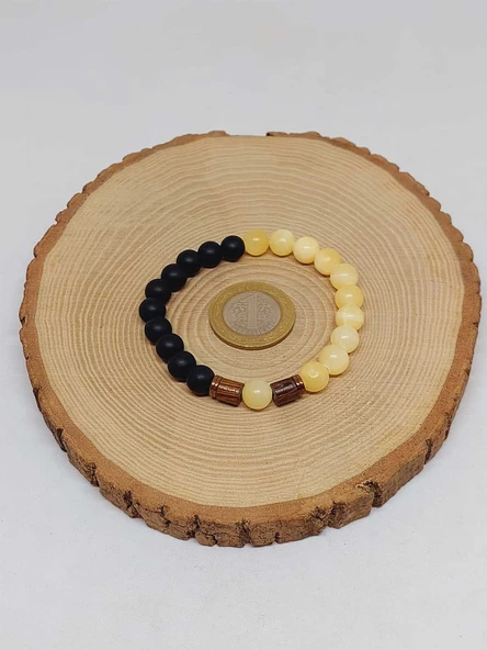 Kalsit & Oniks Taşı 8mm Unisex Tasarım Bileklik Hawaii Model (3205) - Resim 5