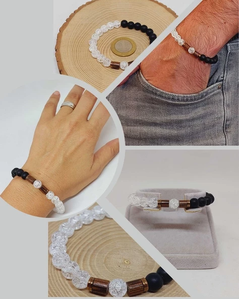 Necef & Oniks Taşı 8mm Unisex Tasarım Bileklik Hawaii Model (3617) ürün görseli