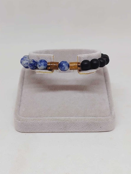 Sodalit & Oniks Taşı 8mm Unisex Tasarım Bileklik Hawaii Model (1914) - Resim 2