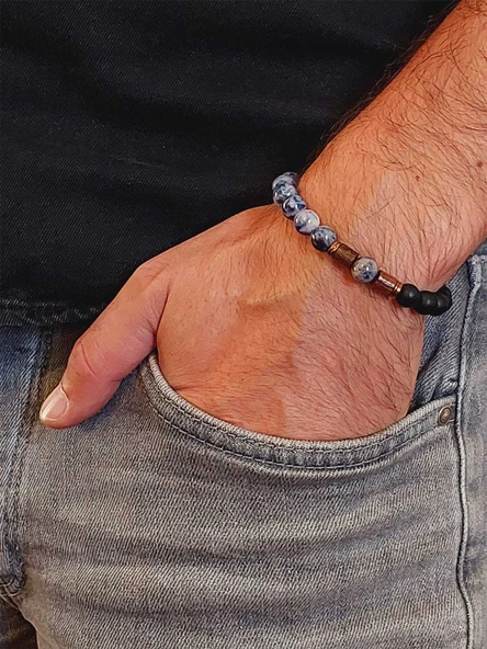 Sodalit & Oniks Taşı 8mm Unisex Tasarım Bileklik Hawaii Model (1914) - Resim 3