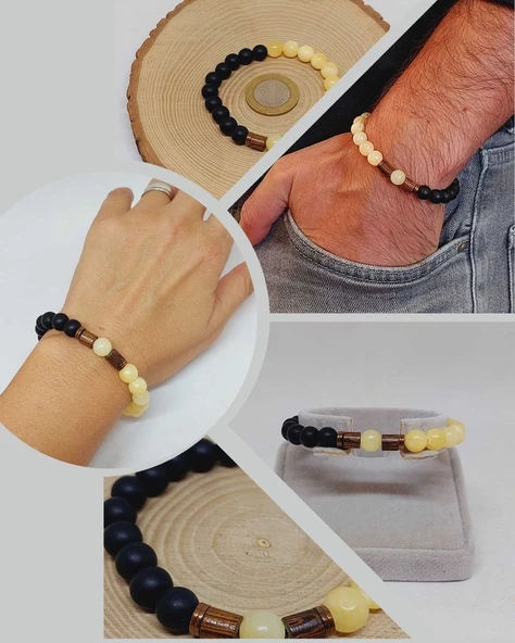 Kalsit & Oniks Taşı 8mm Unisex Tasarım Bileklik Hawaii Model (3205) ürün görseli