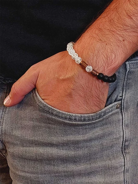 Necef & Oniks Taşı 8mm Unisex Tasarım Bileklik Hawaii Model (3617) - Resim 3