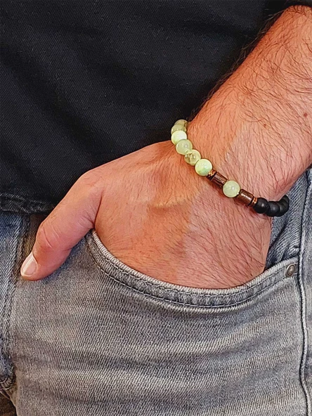 Yeşil Onix & Oniks Taşı 8mm Unisex Tasarım Bileklik Hawaii Model (14679) - 3