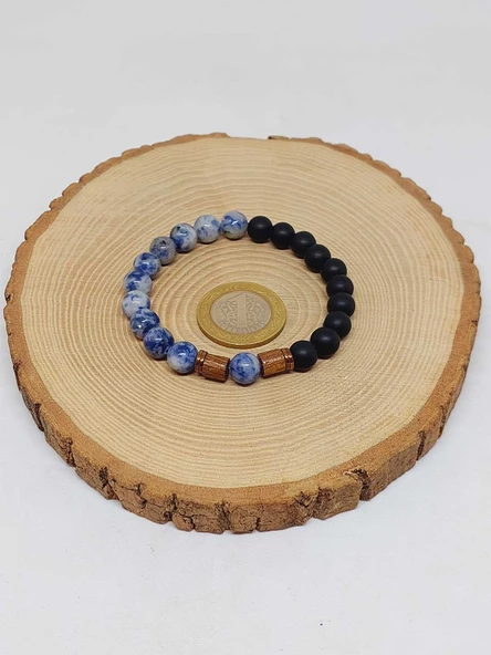 Sodalit & Oniks Taşı 8mm Unisex Tasarım Bileklik Hawaii Model (1914) - Resim 5