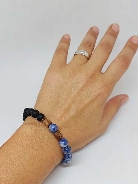 Sodalit & Oniks Taşı 8mm Unisex Tasarım Bileklik Hawaii Model (1914) - Resim 4