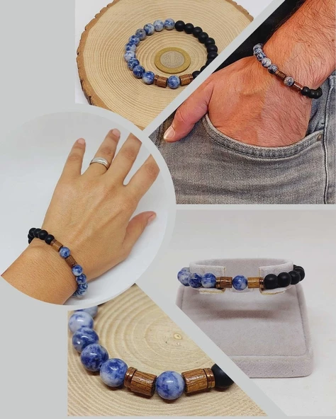 Sodalit & Oniks Taşı 8mm Unisex Tasarım Bileklik Hawaii Model (1914) ürün görseli