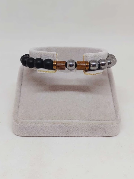 Terahertz & Oniks Taşı 8mm Unisex Tasarım Bileklik Hawaii Model (3892) - Resim 2