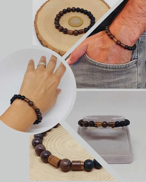 Jasper & Oniks Taşı 8mm Unisex Tasarım Bileklik Hawaii Model (4441) ürün görseli