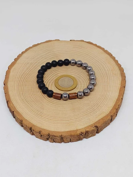 Terahertz & Oniks Taşı 8mm Unisex Tasarım Bileklik Hawaii Model (3892) - Resim 5