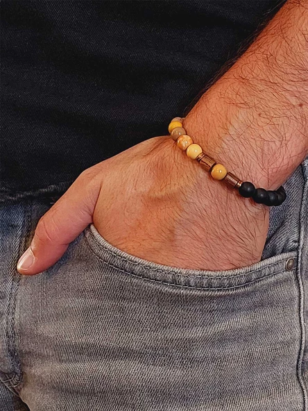 Jasper & Oniks Taşı 8mm Unisex Tasarım Bileklik Hawaii Model (9805) - Resim 3