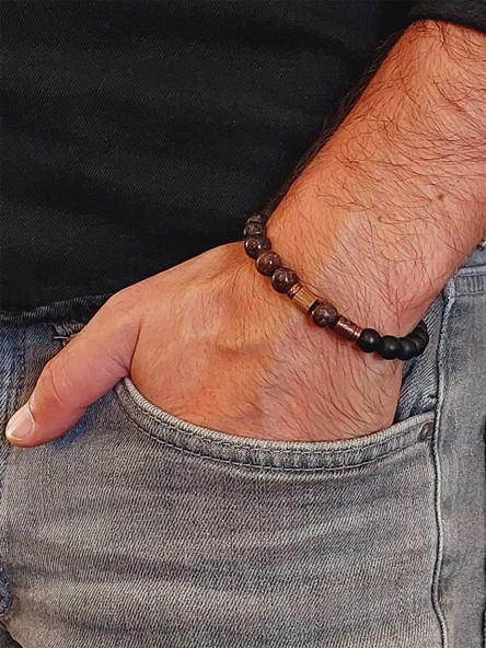 Jasper & Oniks Taşı 8mm Unisex Tasarım Bileklik Hawaii Model (8176) - Resim 3