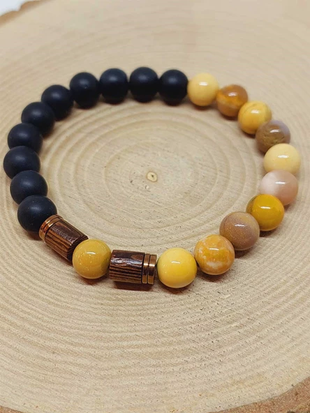 Jasper & Oniks Taşı 8mm Unisex Tasarım Bileklik Hawaii Model (9805) - Resim 6