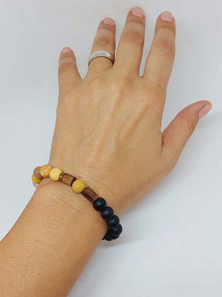 Jasper & Oniks Taşı 8mm Unisex Tasarım Bileklik Hawaii Model (9805) - Resim 4