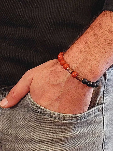 Kırmızı Jasper & Oniks Taşı 8mm Unisex Tasarım Bileklik Hawaii Model (22455) - Resim 3