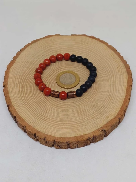 Kırmızı Jasper & Oniks Taşı 8mm Unisex Tasarım Bileklik Hawaii Model (22455) - Resim 5