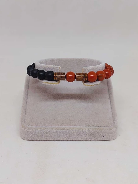 Kırmızı Jasper & Oniks Taşı 8mm Unisex Tasarım Bileklik Hawaii Model (22455) - Resim 2
