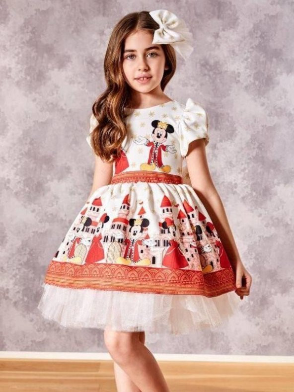 Kız Çocuk Mickey Şato Krem Elbise