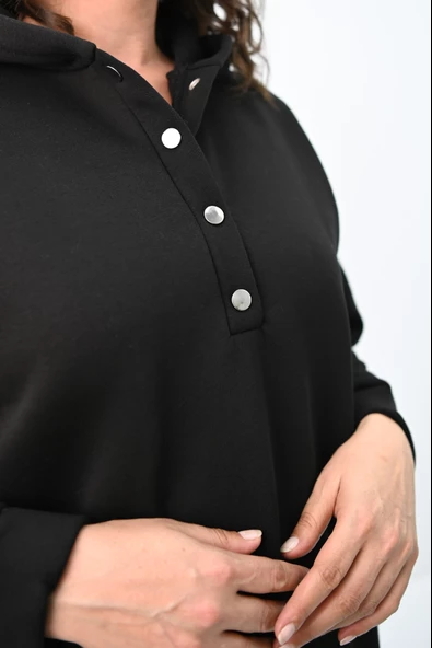 Kadın Büyük Beden Kapüşonlu Çıtçıt Detaylı Tayt Takım 8154-25 - 7