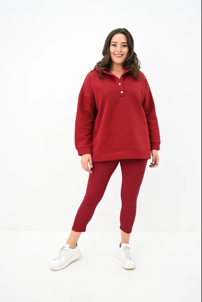 Kadın Büyük Beden Kapüşonlu Çıtçıt Detaylı Tayt Takım 8154-25 - 8