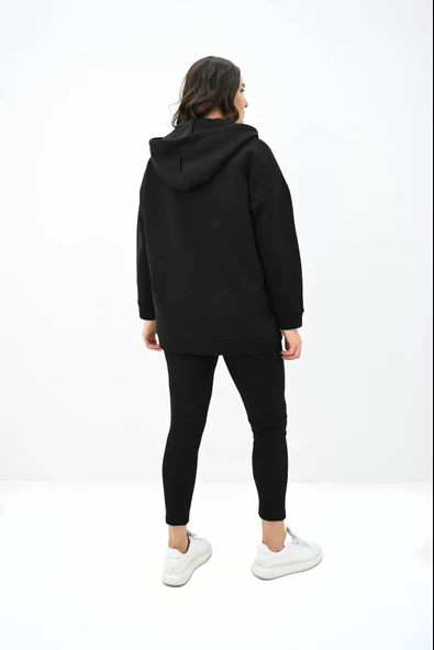 Kadın Büyük Beden Kapüşonlu Çıtçıt Detaylı Tayt Takım 8154-25 - 6