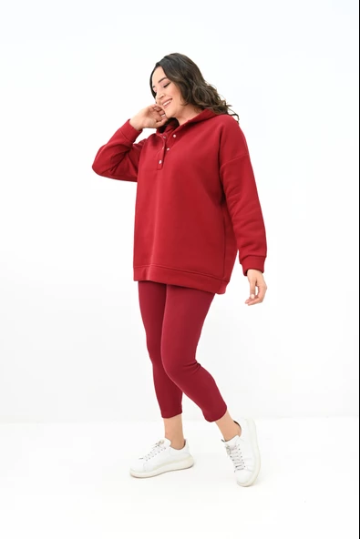 Kadın Büyük Beden Kapüşonlu Çıtçıt Detaylı Tayt Takım 8154-25 - 10