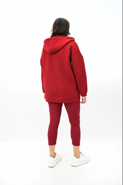 Kadın Büyük Beden Kapüşonlu Çıtçıt Detaylı Tayt Takım 8154-25 - 12