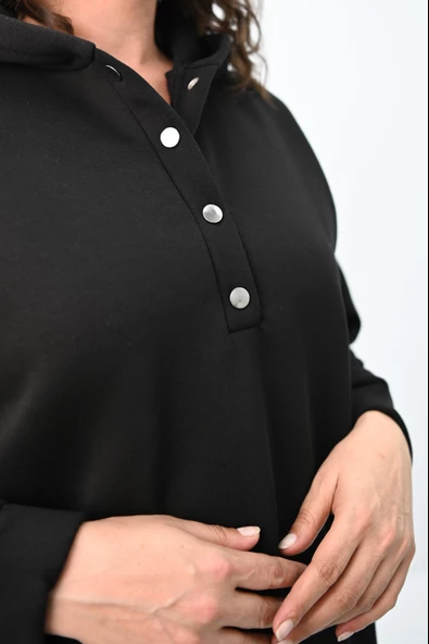 Kadın Büyük Beden Kapüşonlu Çıtçıt Detaylı Tayt Takım 8154-25 - 7