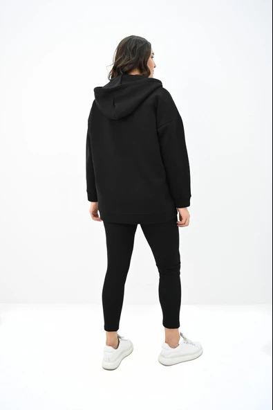 Kadın Büyük Beden Kapüşonlu Çıtçıt Detaylı Tayt Takım 8154-25 - 6