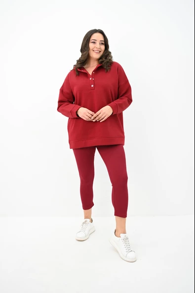 Kadın Büyük Beden Kapüşonlu Çıtçıt Detaylı Tayt Takım 8154-25 - 9