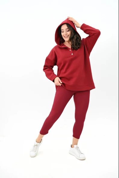Kadın Büyük Beden Kapüşonlu Çıtçıt Detaylı Tayt Takım 8154-25 - 11