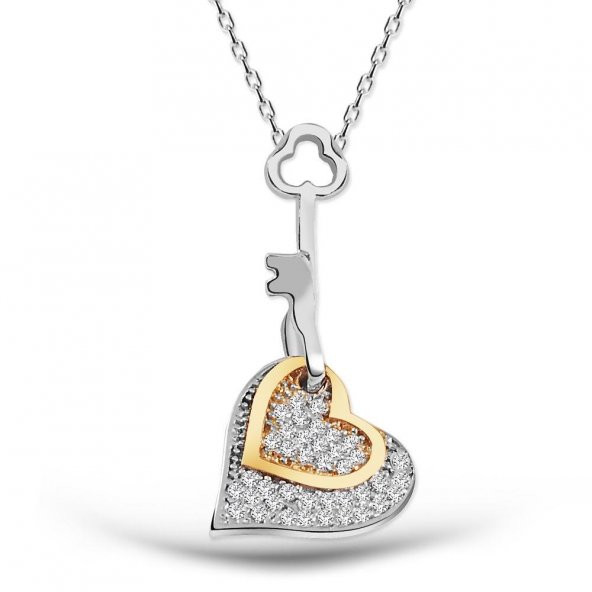 Kadife Çanta Kutusunda 925 Ayar Gümüş Kalbimin Anahtarı Kolye - 2