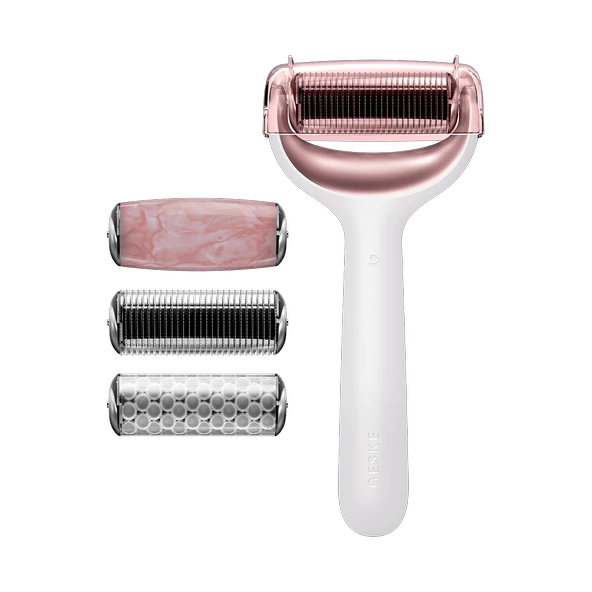 GESKE Mikro İğneli Buz Başlığı Pembe Kuvars Başlıklı Dermaroller MicroNeedle Face Body Roller - Resim 3