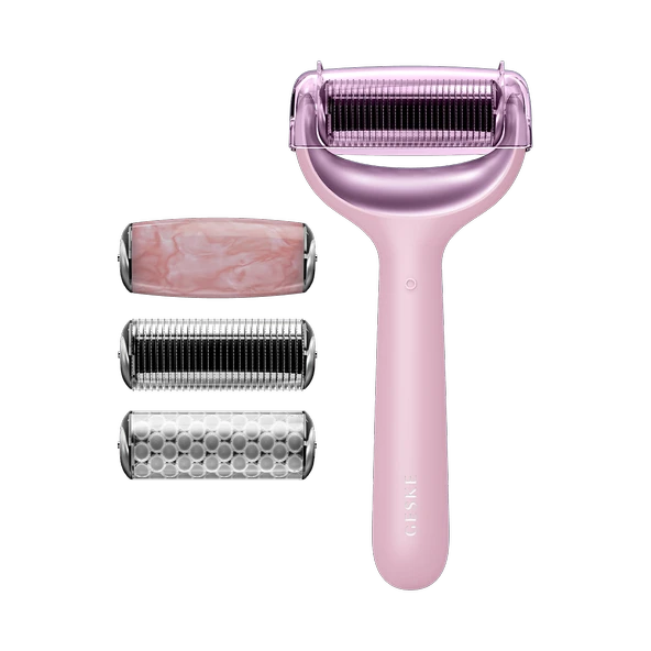 GESKE Mikro İğneli Buz Başlığı Pembe Kuvars Başlıklı Dermaroller MicroNeedler Face Body Roller - Resim 3