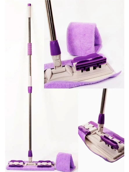 Sihirli Teleskopik Ayarlanabilir Mikrofiber Mop Paspas + Yedek Bez  Fayans Parke Temizleyici Mop Pas - 4