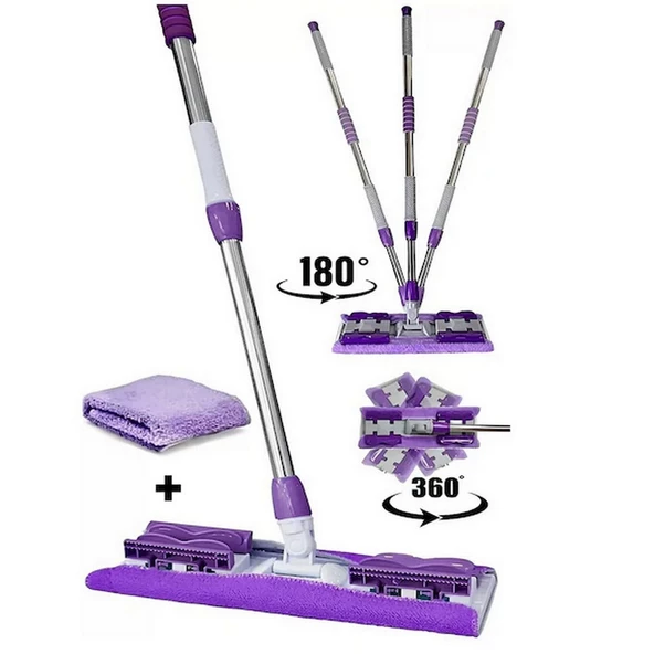 Sihirli Teleskopik Ayarlanabilir Mikrofiber Mop Paspas + Yedek Bez Fayans Parke Temizleyici Mop Pas