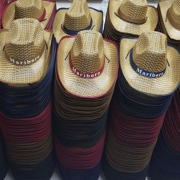 HASIR GÖRÜNÜMLÜ BAĞCIKLI MARİBORO KOVBOY ŞAPKASI YAZLIK FÖTR ŞAPKA - 2