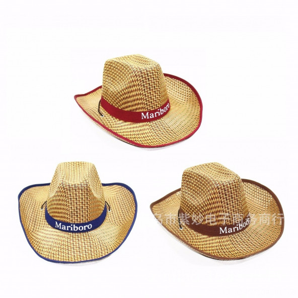 HASIR GÖRÜNÜMLÜ BAĞCIKLI MARİBORO KOVBOY ŞAPKASI YAZLIK FÖTR ŞAPKA - 6